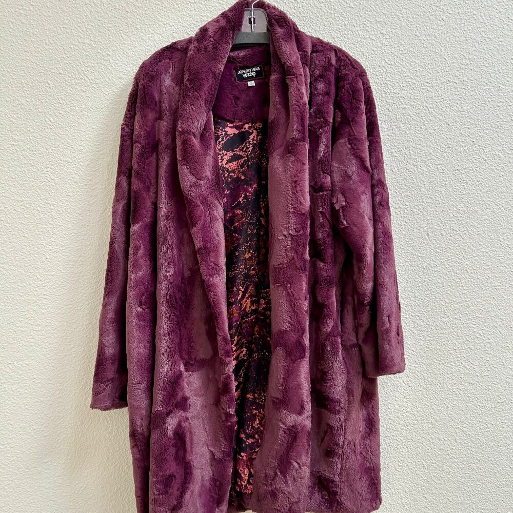 Johnny Was Workshop Rose (Plum) Faux Fur Boho Coat, Size M